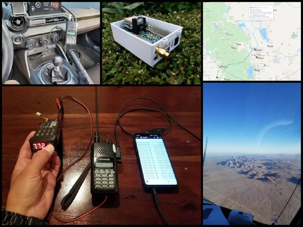 Collage of 1w Aprs Tracker in an Airplane