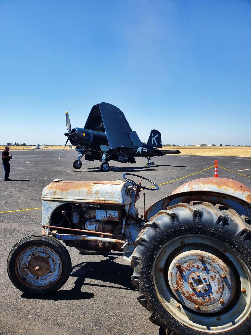 Vought F4u Corsair Beind a Period Correct Tractor