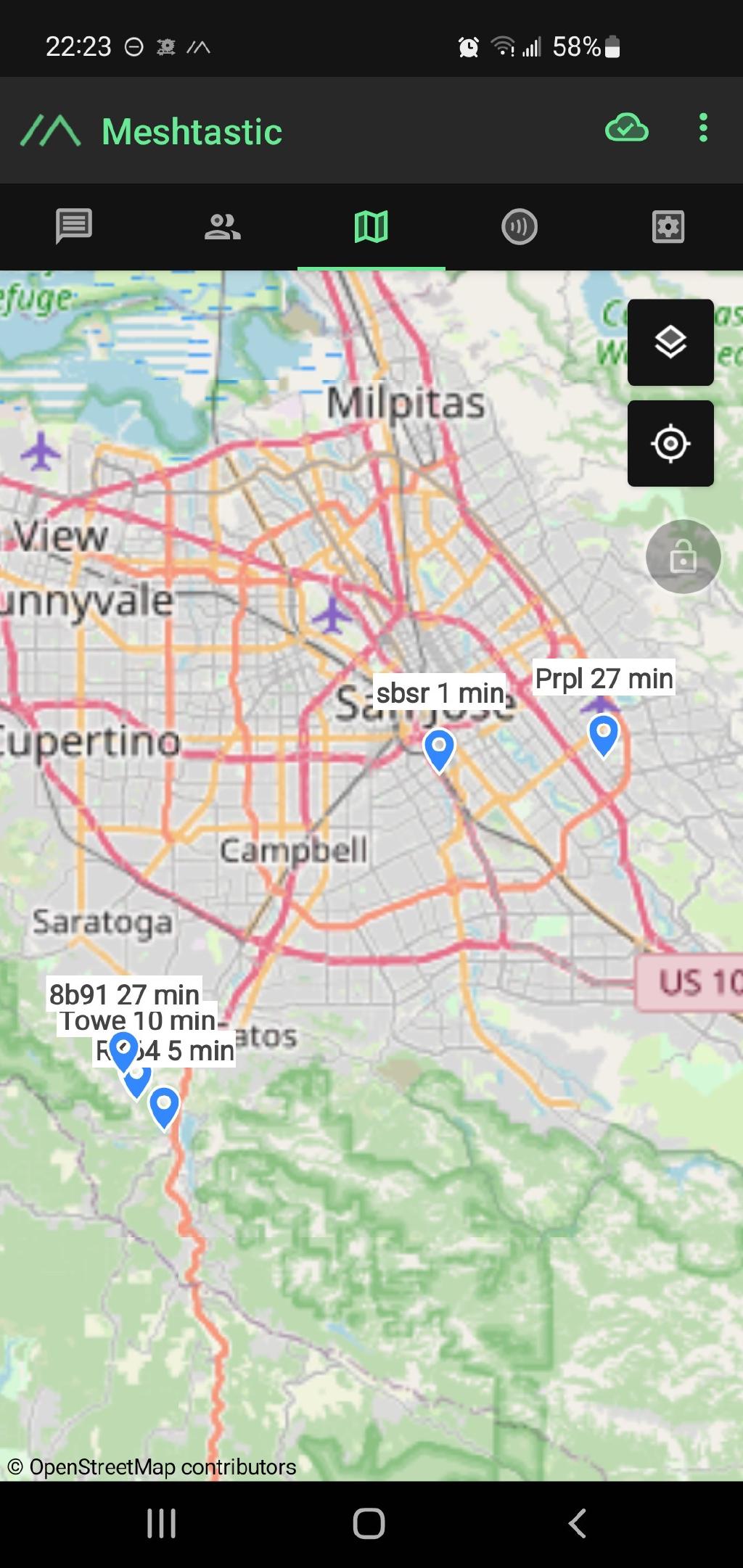 Meshtastic App Map of Nodes Visible to Me