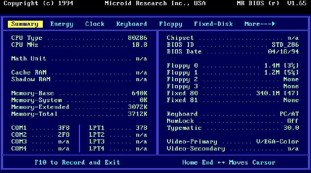 Late 286 20 Machine Bios Screenshot