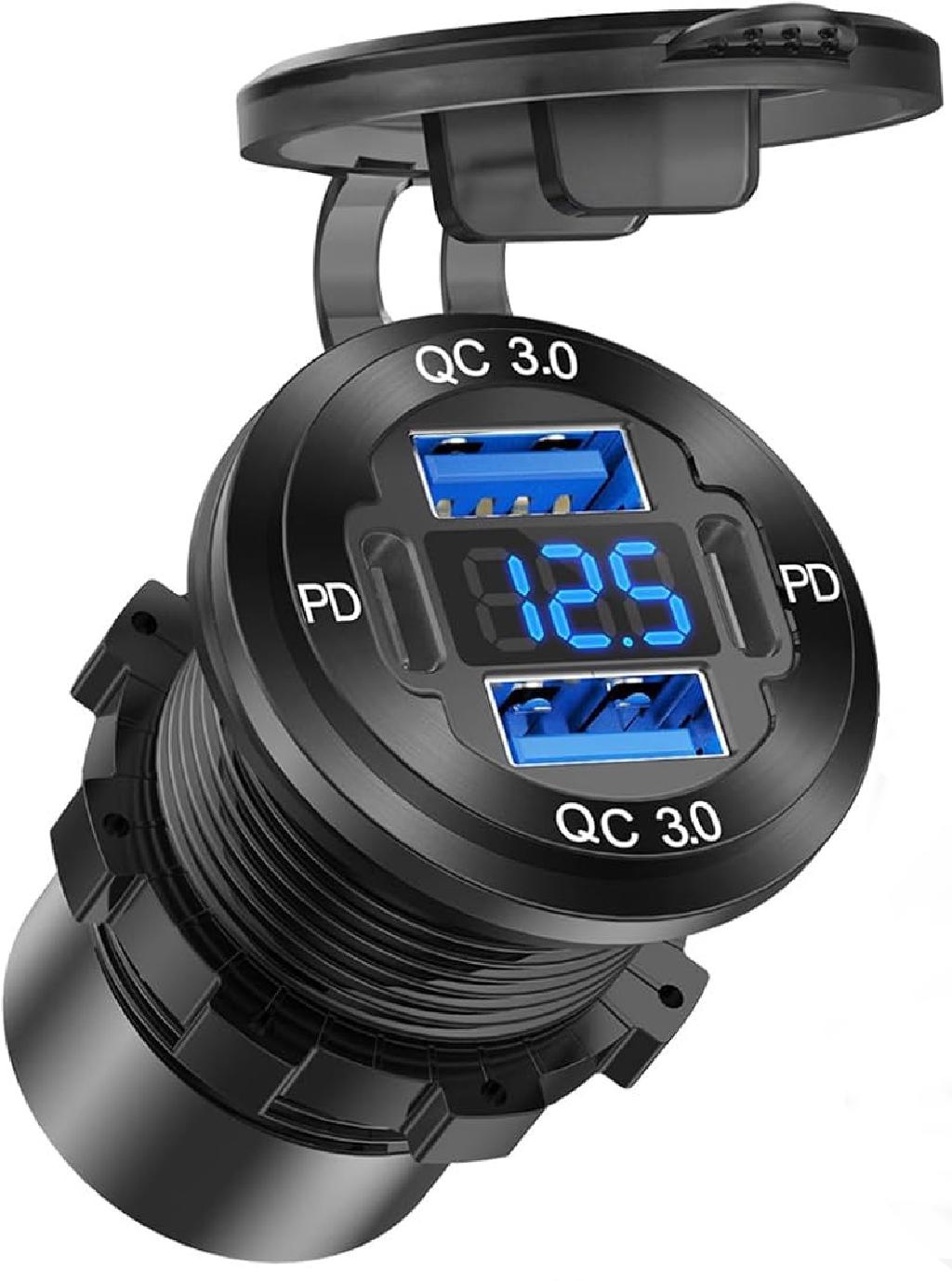 12V Marine USB Charger With Voltmeter